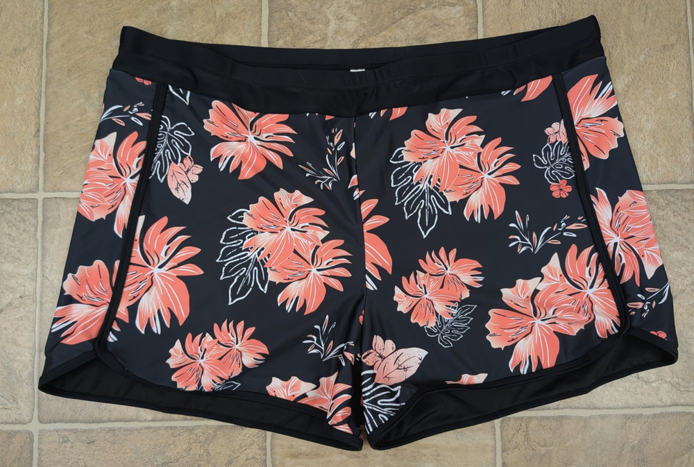 Holipick sz 24W Swim Shorts lined black & orange floral print high waisted 3529